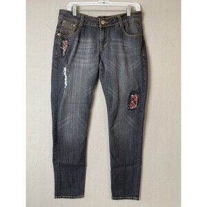 Southpole Jeans Womens 11 Blue Boho Y2K Bling Patches Embroidered Pockets